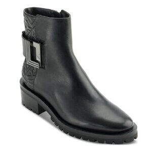 KARL LAGERFELD PARIS Womens Vara Buckled Booties - Black 8.5 Medium